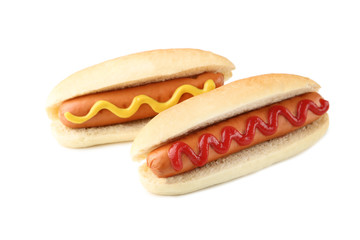 Hot dogs with ketchup and mustard isolated on white background