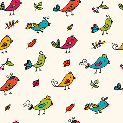 Birbs doodle seamless pattern