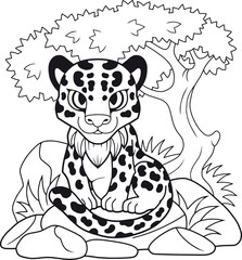 cartoon cute leopard, funny illustration, coloring book