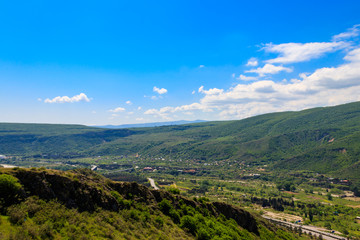 View of the village in the valley in Caucasus mountains, Georgia