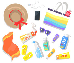 Summer Elements Beach Set Vector Illustration