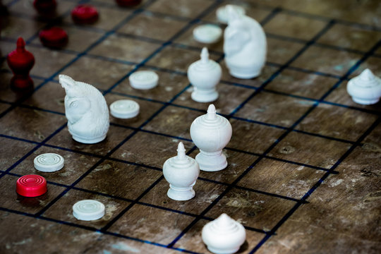 Thai Chess on Wood Board, Tactics  and Strategy Concept