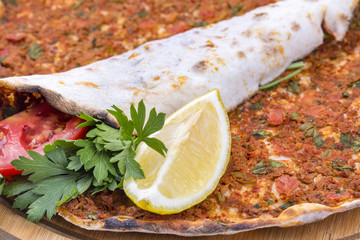 Turkish foods; Turkish pizza, lahmacun