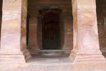 Cave 2: Interior view of a hall. Badami Caves, Karnataka.