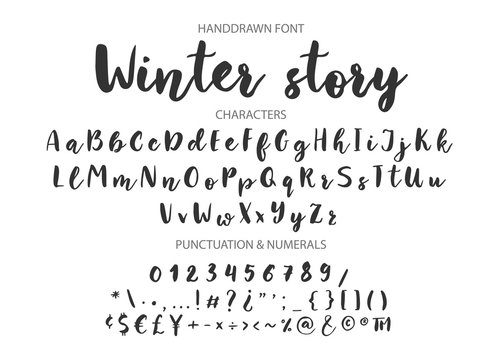 Winter story. Handwritten Brush font for lettering quotes. Hand drawn brush style modern calligraphy. 