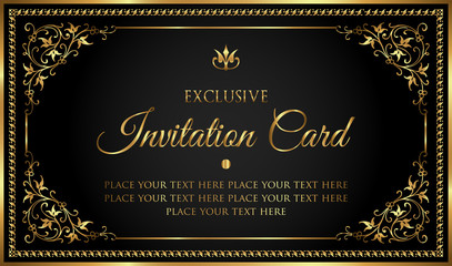 Luxury invitation card in vintage black and gold style