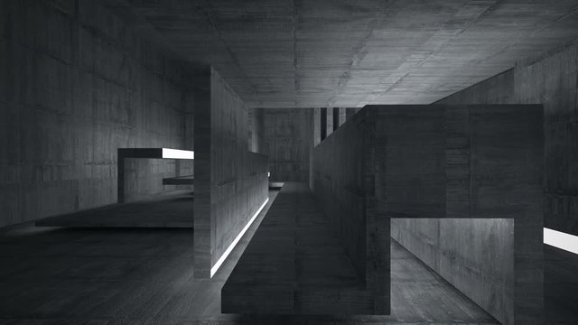 Empty dark abstract concrete room interior. Architectural background. 3D animation and rendering