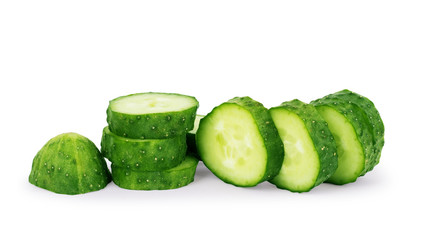 Slices of green cucumber isolated on white