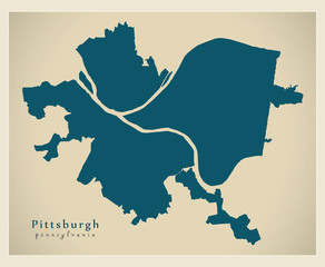 Modern City Map - Pittsburgh Pennsylvania city of the USA