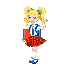 Cute schoolgirl with color books