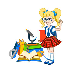 Cute schoolgirl with color books