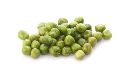 Pile of green wet pea isolated on white background