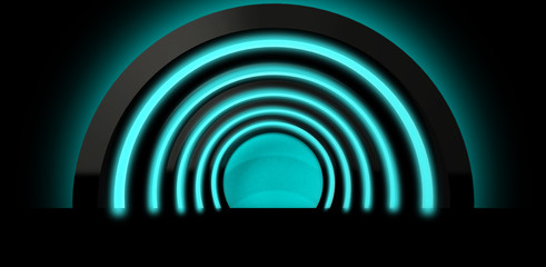 Obraz premium Round arch is suspended by neon light, Neon background