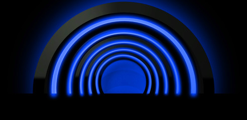 Round arch is suspended by neon light, Neon background