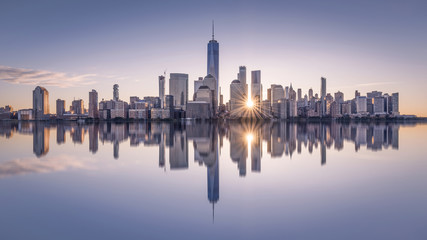 Manhattan skyline at sunset, New York City, USA