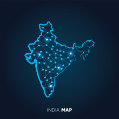 Map of India made with connected lines and glowing dots.