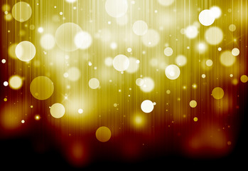 Dark Gold glitter sparkles rays lights bokeh Festive Elegant abstract background.