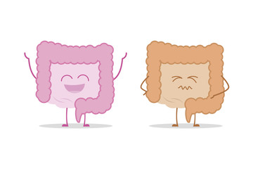 Healthy and sick intestine isolated on white background vector illustration