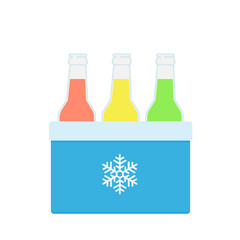 Freezer-bag in blue color. Vector illustration of drinks in a small refrigerator. Cooler bag. Isolated vector illustration on white background.