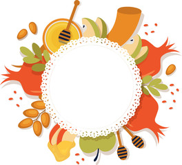 symbols of Jewish holiday Rosh Hashana , New Year. vector template with place for your text