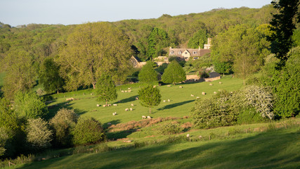 Fototapeta na wymiar Aerial of Cotswold landscape scenery in England