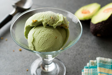 Avocado Ice Cream in Glass Cup with Hazelnut Powder