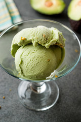 Avocado Ice Cream in Glass Cup with Hazelnut Powder