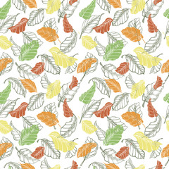 Leaves seamless pattern. Sketch hand drawn vector illustration.