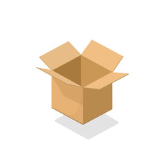 Carton box open empty vector illustration, 3d cardboard isometric package parcel isolated on white background
