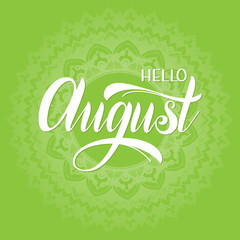 Naklejka premium Hello August lettering. Elements for invitations, posters, greeting cards. Seasons Greetings