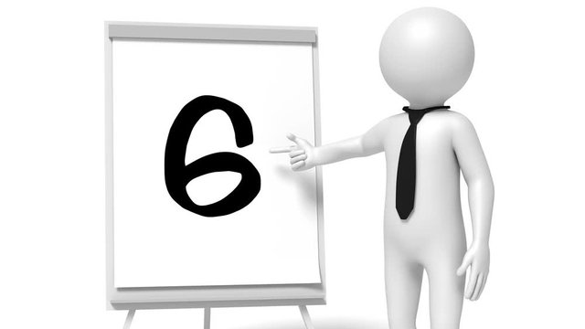 Animation of a businessman showing on flip-chart with changing numbers