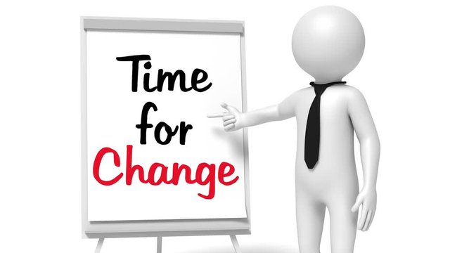 Animation of a businessman showing on flip-chart with text time for change