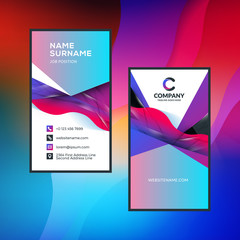 Fototapeta premium Double-sided vertical business card template with abstract background. Vivid gradients. Vector mockup illustration. Stationery design
