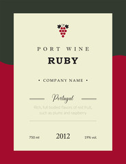 Port wine label. Vector premium template set. Clean and modern design. Ruby and Red wine. National Portuguese Wine.