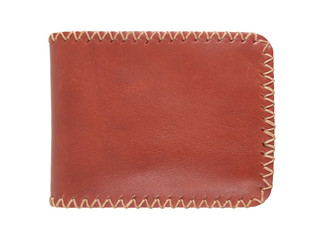 Hand made leather whit seam wallet isolated on white background
