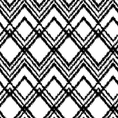 Black and white ikat ornament geometric chevron fabric seamless pattern, vector