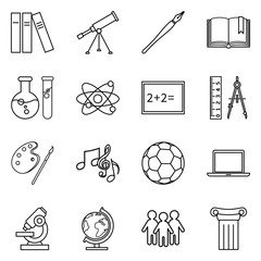 Vector Set of Black Outline Icons - School Subject Icons © nikiteev