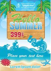 Summer Travel Template, Beach Party Invitation Flyer, Sea Holiday concept design, touristic company poster
