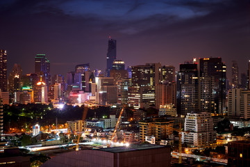 Naklejka premium night urban cityscape building lighting skyline