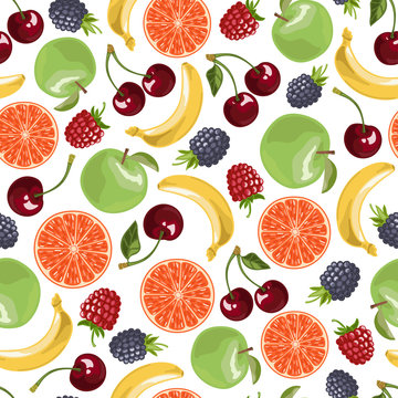 Fruits seamless pattern. Vector illustration in cartoon style.