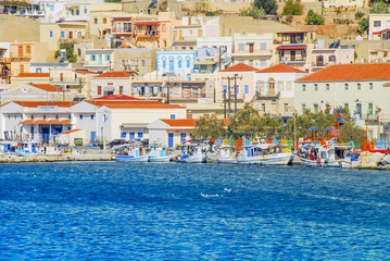 Kalymnos Island, Greece; 23 October 2010: Bodrum Cup Races, Houses and Boats