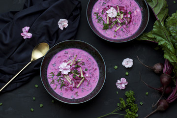 Beetroot soup. Top view