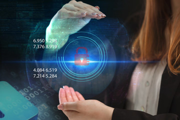 The concept of business, technology, the Internet and the network. A young entrepreneur working on a virtual screen of the future and sees the inscription: