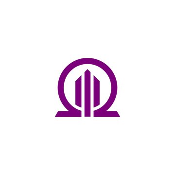 Purple omega symbol, for a building business with the initials omega.