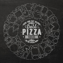 Set of Pizza cartoon doodle objects, symbols and items