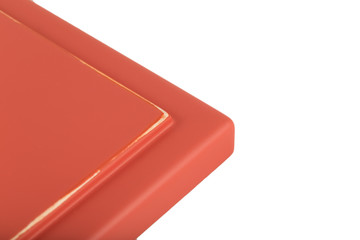 Kitchen, curved radial facade of furniture, front view. Kitchen facade isolated on white background.