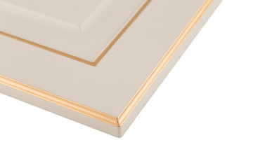 Kitchen, curved radial facade of furniture, front view. Kitchen facade isolated on white background.