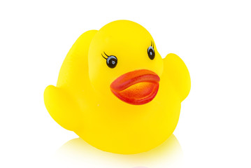 toy duckling for swimming on a white background, isolated. clipping path.