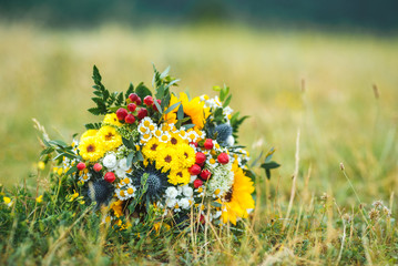 Summer flowers bouquet with varity of yellow flowers