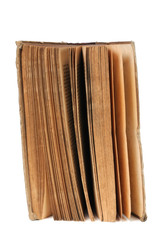 Opened book vertically on a white background. Front view.